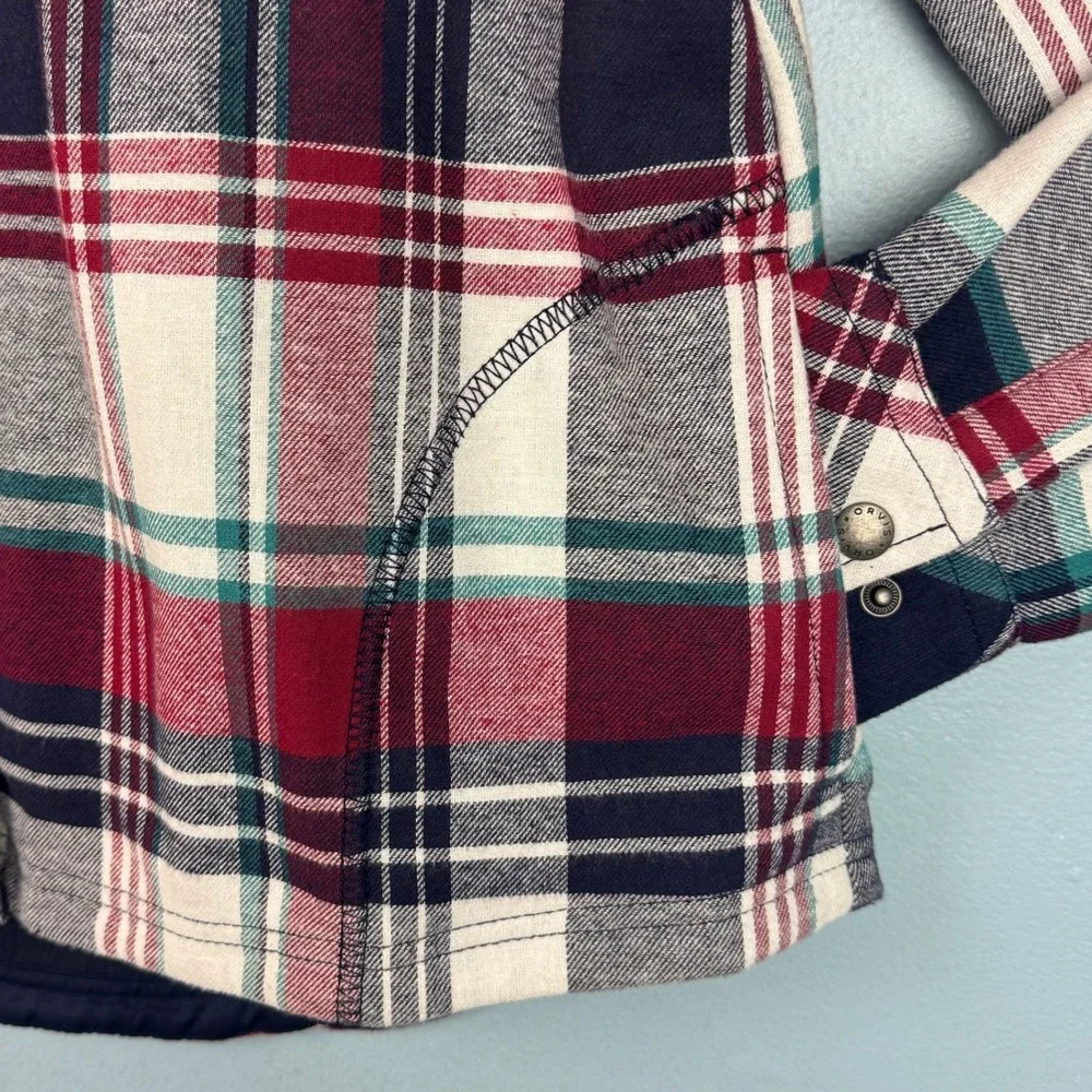 Orvis Pinnacle Fleece Lined Flannel Shacket Women Medium Plaid Snap Shirt Jacket